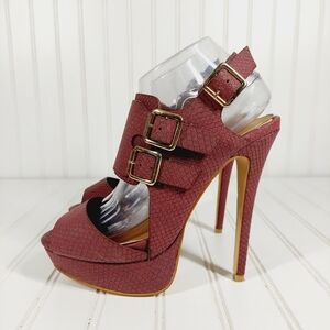 Beau + Ashe Chyral Stiletto Synthetic Snake Design Burgundy/Red Platforms A617